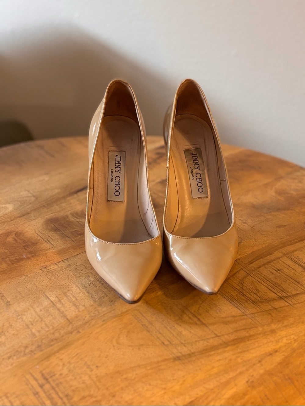 Jimmy Choo Nude Patent Pointed-Toe Pumps